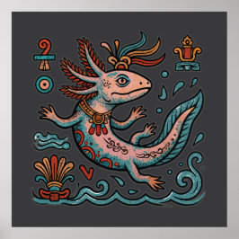 Azteken Axolotl Xolotl erodierter Stein Stammes- B Poster