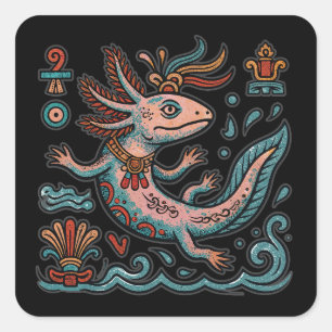 Azteken Axolotl Xolotl erodierter Stein Stammes- B Quadratischer Aufkleber
