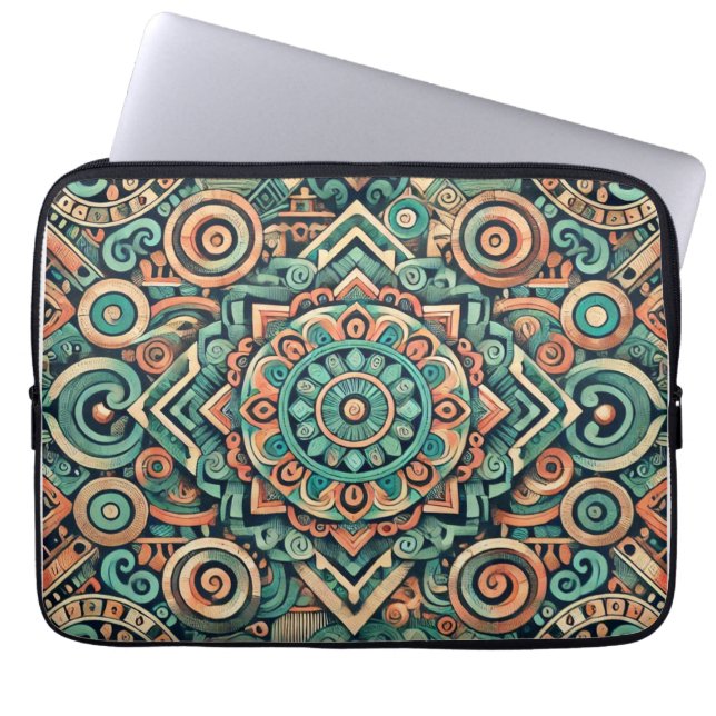 Azteken-Inspiriertes Aquamarines und Terracotta-Mu Laptopschutzhülle (Vorderseite)