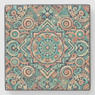 Azteken-Inspiriertes Aquamarines und Terracotta-Mu Steinuntersetzer