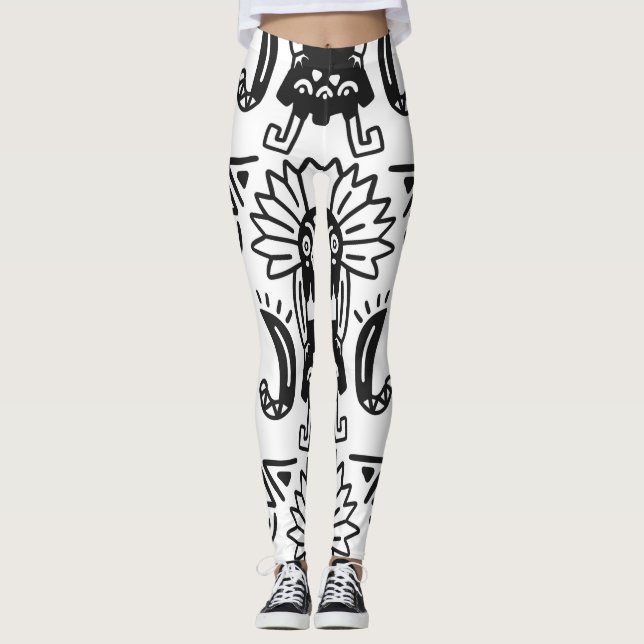 Azteken-Kunst - Eidechsenmuster Leggings (Vorderseite)