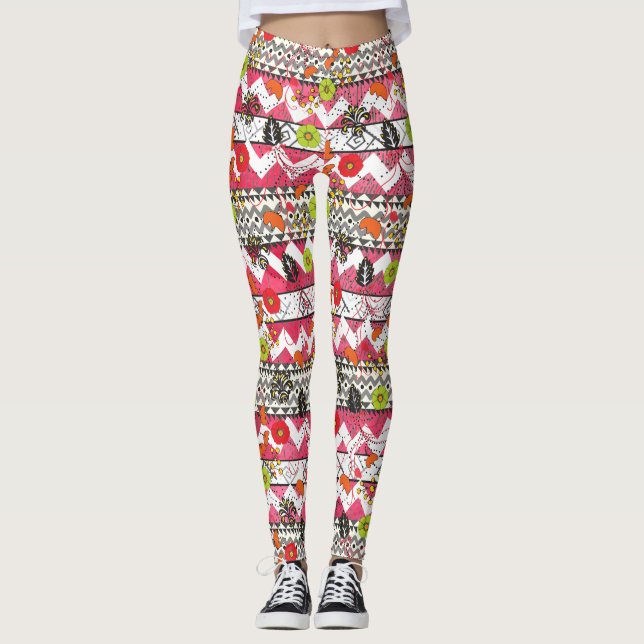 Azteken-Leggings in Rosa und Schwarz Leggings (Vorderseite)