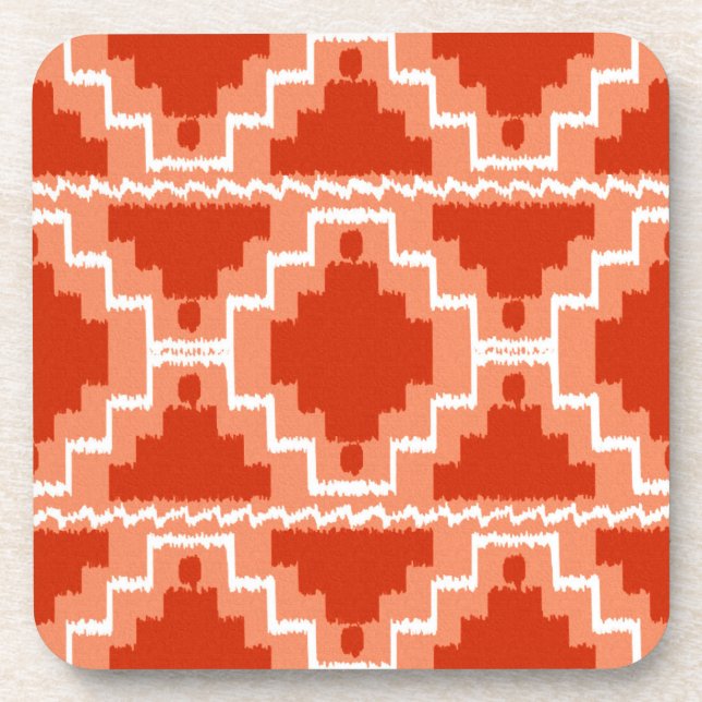 Azteken-Muster - Rost, Orange und Weiß Getränkeuntersetzer (Vorderseite)