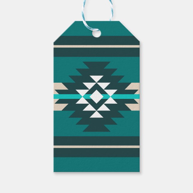 Aztekendesign in türkisfarbener Farbe Geschenkanhänger (Vorderseite)