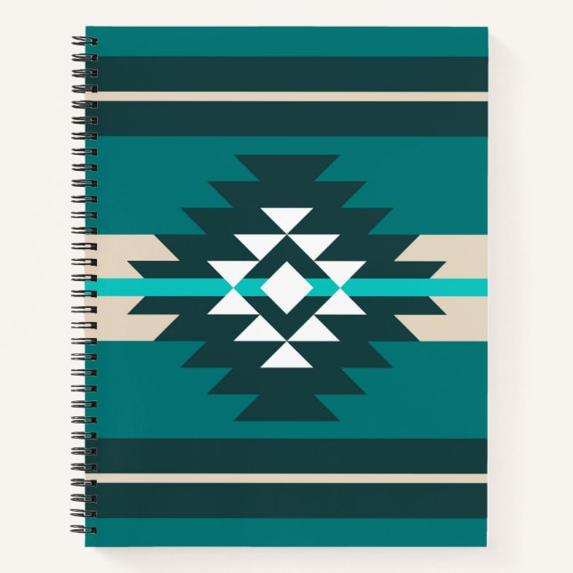 Aztekendesign in türkisfarbener Farbe Notizbuch (Vorderseite)