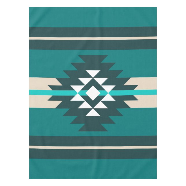 Aztekendesign in türkisfarbener Farbe Tischdecke (Vorderseite)