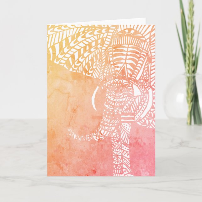 Aztekenfarben Elephantische Kontur Rosa Orange Karte (Vorderseite)