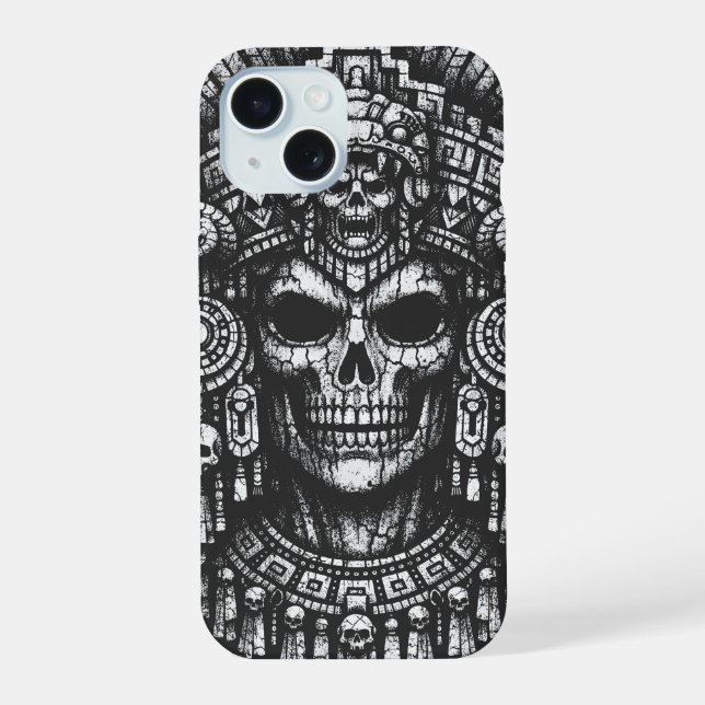 Aztekenschädel-Haarschmuck von BurnsInHell iPhone 15 Hülle (Rückseite)
