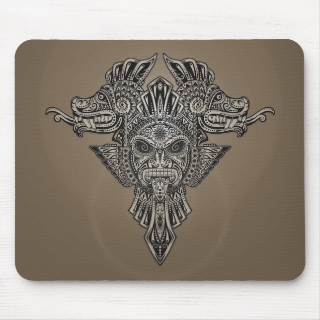 Aztekische Drache-Maske (grau) Mousepad (Vorne)