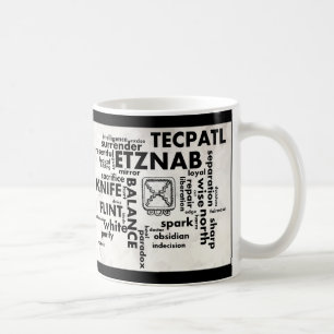 Aztekische Geburtstags-Wort-Wolke Etznab Tecpatl Tasse