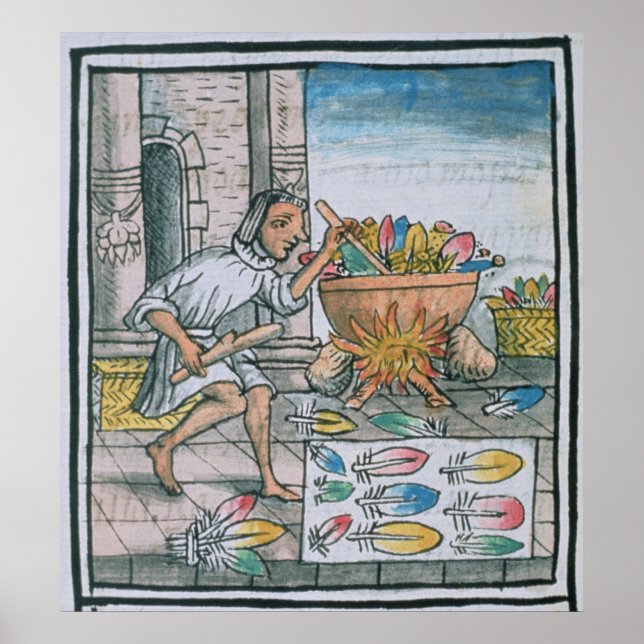 Aztekische Handwerker färben Federn Poster (Vorne)