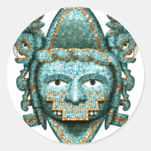 Aztekische Mosaik Quetzalcoatl Maske Runder Aufkleber