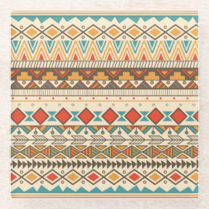 Aztekische Stammesmuster-Gestreifte Vintage-Illust Glasuntersetzer