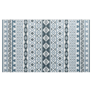 Aztekische stilisierte Muster-Grau-Blues u. Weiß Stoff