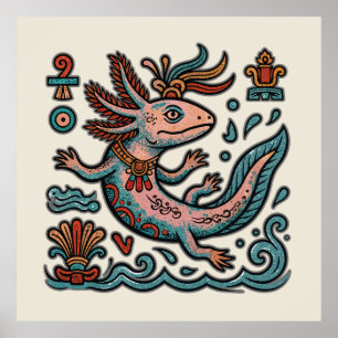 Aztekischer Axolotl Xolotl erodierte Stein tribal Poster