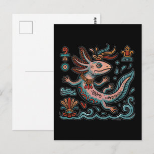 Aztekischer Axolotl Xolotl erodierte Stein tribal Postkarte