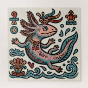 Aztekischer Axolotl Xolotl erodierte Stein tribal Puzzle