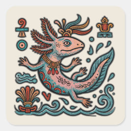 Aztekischer Axolotl Xolotl erodierte Stein tribal  Quadratischer Aufkleber