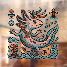 Aztekischer Axolotl Xolotl erodierter Stein tribal Fensteraufkleber