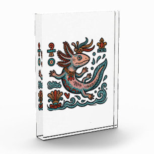 Aztekischer Axolotl Xolotl erodierter Stein tribal Fotoblock