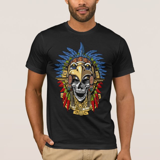 Aztekischer Eagle-Schädel-gebürtige indische T-Shirt (Vorderseite)