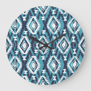 Aztekischer geometrischer Stammes-Navajo-Druck Große Wanduhr