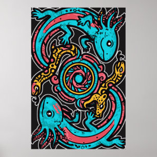 Aztekischer Gott Xolotl kämpft gegen Jaguar-Kampf- Poster