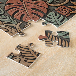 Aztekischer Jaguar-Krieger-Stammes-Dschungelmuster Puzzle