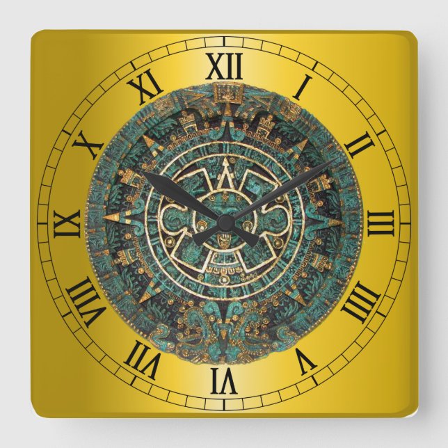 Aztekischer Kalender Quadratische Wanduhr (Vorderseite)