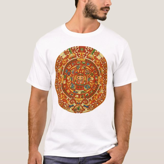 Aztekischer Kalender-Stein oder Sun-Stein von T-Shirt (Vorderseite)