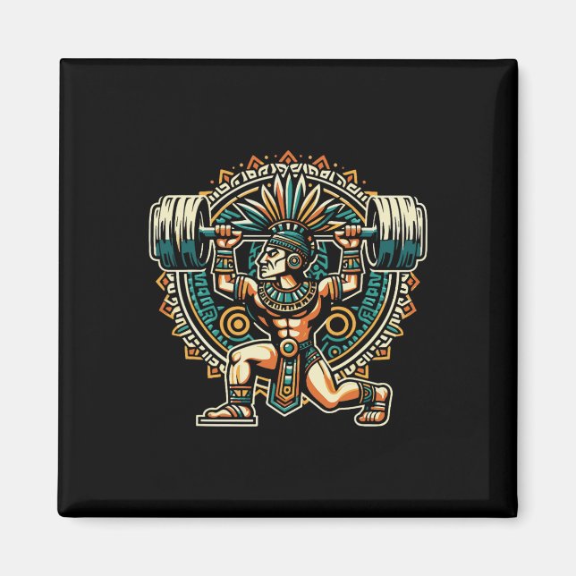 Aztekischer Krieger Fitnessstudio Gewichtheben Bod Magnet (Vorne)