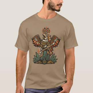 Aztekischer Kriegeradler mit Speer in Vintage-Farb T-Shirt