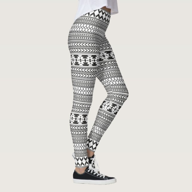 Aztekischer Schwarzweiss-Druck Leggings (Rechts)
