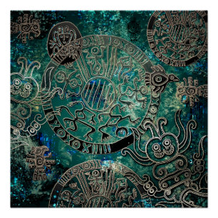 Aztekisches Blues Plakat-Papier (Halb-Glanz) Poster