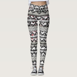 Aztekisches Blumenmuster in Rosa und Lila, Vintage Leggings