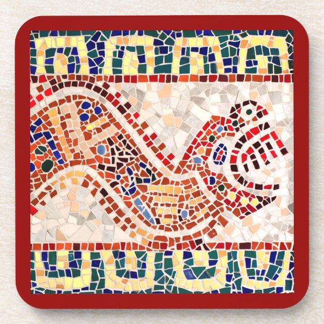 Aztekisches Drache-Mosaik Getränkeuntersetzer (Vorderseite)