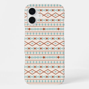 Aztekisches Formenmuster Rost Teal Creme iPhone 16 Plus Hülle