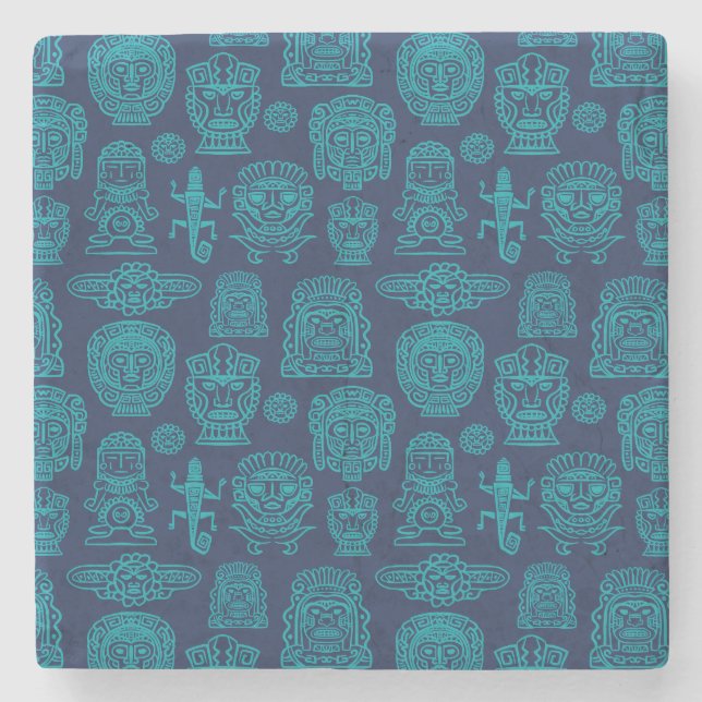 Aztekisches Inspiriertes Muster Steinuntersetzer (Vorderseite)