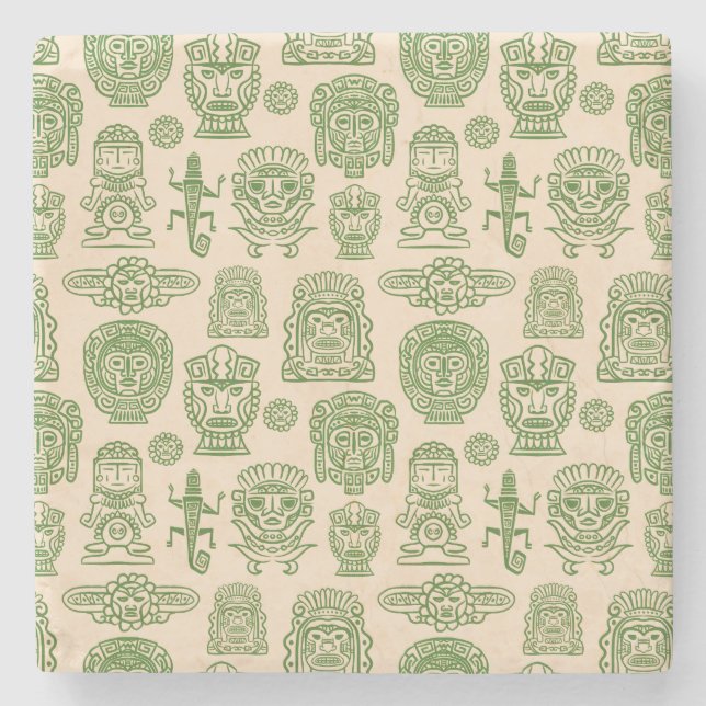 Aztekisches Inspiriertes Muster Steinuntersetzer (Vorderseite)