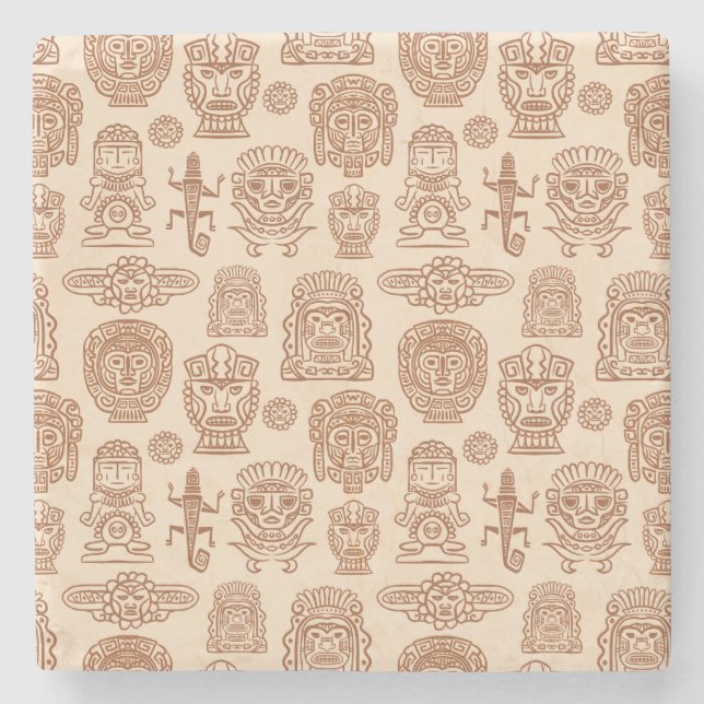 Aztekisches Inspiriertes Muster Steinuntersetzer (Vorderseite)