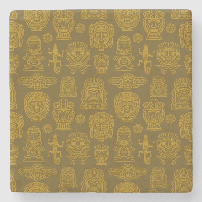 Aztekisches Inspiriertes Muster Steinuntersetzer (Vorderseite)