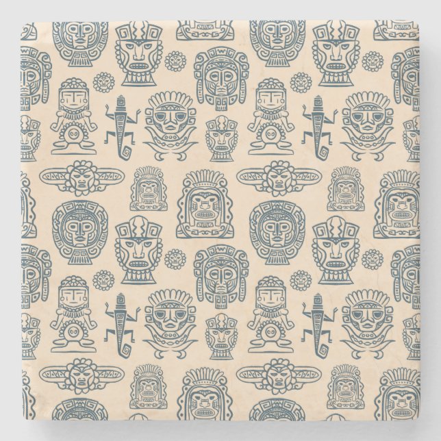 Aztekisches Inspiriertes Muster Steinuntersetzer (Vorderseite)