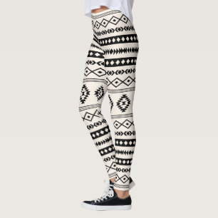 Aztekisches Schwarz-Creme-Mixed-Motive-Muster Leggings