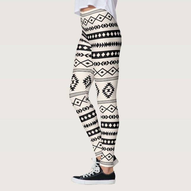 Aztekisches Schwarz-Creme-Mixed-Motive-Muster Leggings (Links)