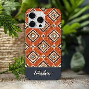 Aztekisches Stammesmuster Rost Blau Personalisier Case-Mate iPhone Hülle