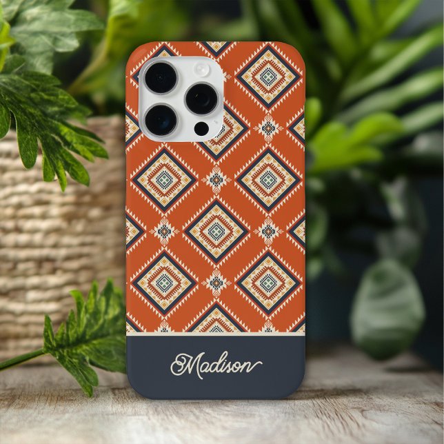  Aztekisches Stammesmuster Rost Blau Personalisier Case-Mate iPhone Hülle (Von Creator hochgeladen)