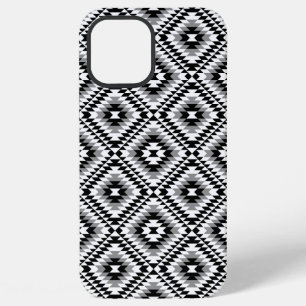 Aztekisches stilisiertes Schwarz-Weiß-Grau-Symbolm iPhone 12 Pro Max Hülle