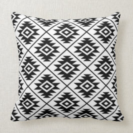 Aztekisches Symbol-stilisiertes Muster-Schwarzes Kissen