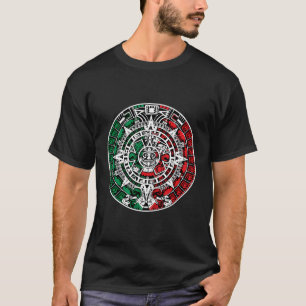 Aztekkalender mit mexikanischen Flaggenfarben für T-Shirt