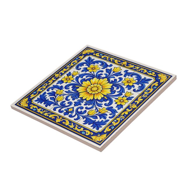 Azul Flor Dourada — Floraler Azulejo  Fliese (Seite)